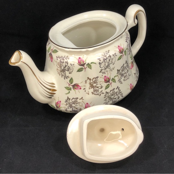 PRICE KENSINGTON TEAPOT & LID. ROSE FLORAL PATTERN with GOLD-TONE ACCENTS. - Picture 6 of 14